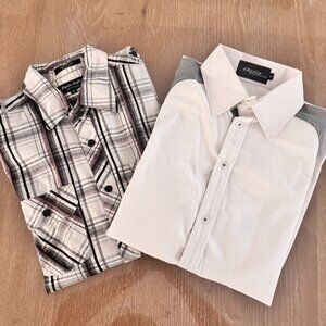 Men's Two Pack Long Sleeve Button Down Shirts Plaid & Solid Mesh Size Medium